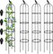 4-pack set of 6-foot black garden obelisk trellises—rustproof supports designed for climbing plants, vines, roses, and flowers, suitable for both indoor and outdoor use.
